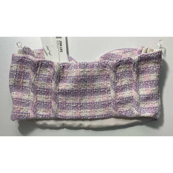 ZARA Fuzzy Purple Textured Plaid BRALETTE Lilac Knit  Size M BNWT Rare/Retired - Picture 6 of 6